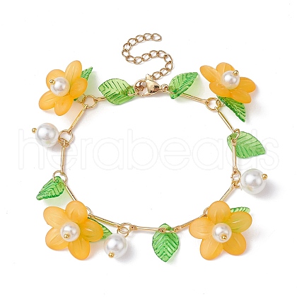 Acrylic Flower & Glass Pearl Charm Bracelets BJEW-JB10054-05-1