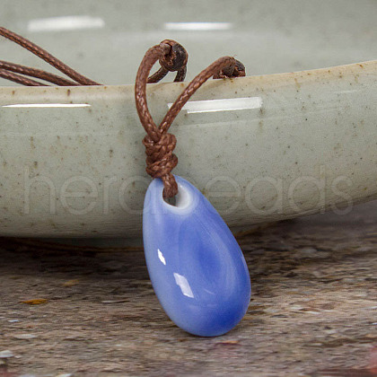 Retro Ethnic Porcelain Pendant Adjustable Polyester Cord Necklaces for Women FS-WGD020A-07-1