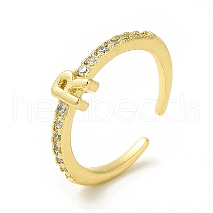 Clear Cubic Zirconia Initial Letter Open Cuff Ring RJEW-H120-09G-R-1