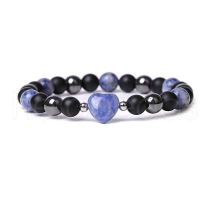 Natural Blue Spot Jasper Heart Beaded Stretch Bracelet PW-WG70241-08-1