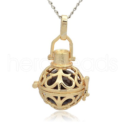 Golden Tone Brass Hollow Round Cage Pendants KK-J235-03G-1