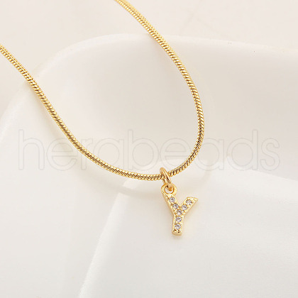 Brass Micro Pave Clear Cubic Zirconia Pendant Initial Necklaces FS-WGC46E8-25-1