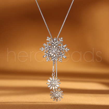 Snowflake Alloy Crystal Rhinestone Long Tassel Y Necklaces for Women FS-WG6712B-01-1