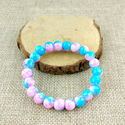 Glass Imitation Natural Agate Round Beaded Stretch Beaded Bracelets WG8D788-07-1