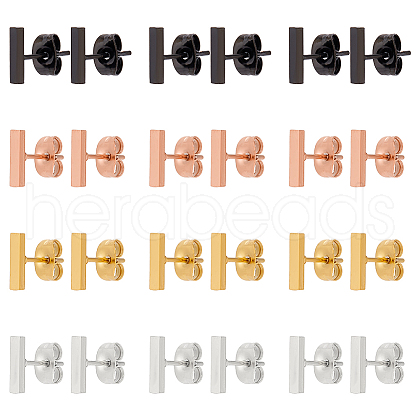 ANATTASOUL 12 Pairs 4 Colors Fashionable 304 Stanless Steel Rectangle Bar Stud Earrings for Men Woman EJEW-AN0003-67-1