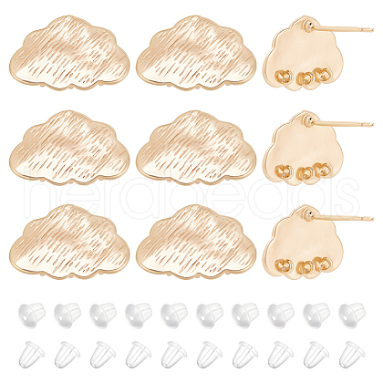 BENECREAT 10Pcs Cloud Shape Brass Stud Earring Findings EJEW-BC0001-13-1