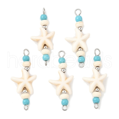 Dyed Synthetic Turquoise Starfish Rondelle Round Beaded Connector Charms PALLOY-JF04015-02-1