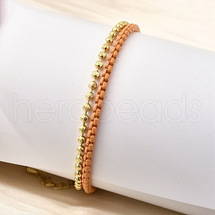 Brass Beaded Double Strand Bracelets BJEW-U040-02G-02-1