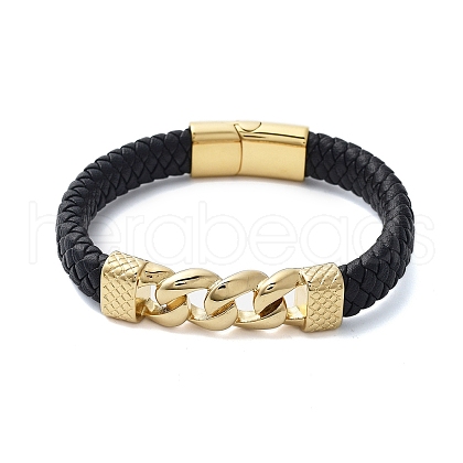 Men's Braided Black PU Leather Cord Bracelets BJEW-K243-67G-1