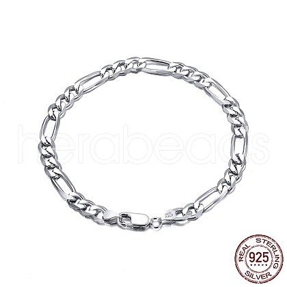 Rhodium Plated 925 Sterling Silver Figaro Chain Bracelets BJEW-I314-005C-P-1