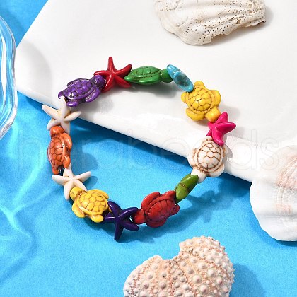 Synthetic Turquoise Beaded Stretch Bracelets for Men Women BJEW-TA00643-1
