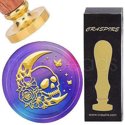 Brass Wax Seal Stamp with Wood Handle AJEW-WH0412-0274-1