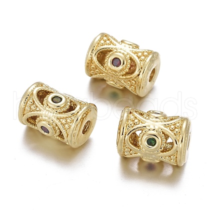 Brass Micro Pave Cubic Zirconia Beads KK-K244-18G-1
