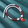 Strawberry Brass Micro Pave Clear Cubic Zirconia Red Enamel Pendant Necklaces for Women NJEW-G162-04G-1