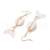 Natural Cowrie Shell Glass Dangle Earrings EJEW-JE06385-01-4