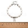 304 Stainless Steel Paw Print Charm Bracelets for Women BJEW-C098-12P-5