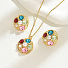 Flat Round Brass & Resin & Rhinestone Pendant Necklaces & Stud Earrings Sets FS-WG2BFFC-01-1