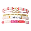 5Pcs 5 Style Polymer Clay Heishi & Word Love Beaded Stretch Bracelets Set BJEW-TA00297-2