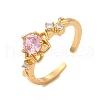 Pink Cubic Zirconia Flower of Life Open Cuff Ring RJEW-C048-09G-1
