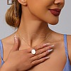 Brass Pave Natural White Shell Oval with Engraved Horse Pendant Necklaces for Women FS-WGAF605-01-2