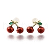 Cherry Brass Enamel Stud Earrings EJEW-U061-01G-4