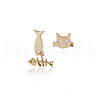 Real 18K Gold Plated Brass Cubic Zirconia Kitten Dangle Stud Earrings EJEW-EE0001-213-1
