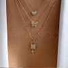 Heart & Butterfly & Lock & Key Zinc Alloy Crystal Rhinestone 3 Layers Pendant Necklaces FS-WGEE0B8-01-1