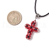 Glass Seed Beads & Synthetic Blue Goldstone Beaded Cross Pendant Necklaces NJEW-MZ00103-02-3
