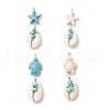 4Pcs 4 Styles Natural Cowrie Shell & Starfish Dyed Synthetic Turquoise Pendants PALLOY-JF03934-01-1
