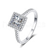 Square Rhodium Plated 925 Sterling Silver Pave 5.5mm Cubic Zirconia Finger Rings for Women WG02E28-16-5