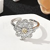 Flower Brass Micro Pave Cubic Zirconia Cuff Rings for Women RJEW-A069-01B-P-3