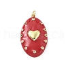 Oval with Heart Brass Micro Pave Clear Cubic Zirconia Pendants KK-Z114-25G-2