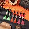 3 Pairs 3 Colors Halloween Skull Synthetic Dyed Turquoise Dangle Earrings EJEW-JE05883-2