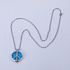 Fashionable Alloy Peace Sign Diffuser Locket Pendant Necklaces with Deep Sky Blue Plush Aromatherapy Pad Inside GS4253-3