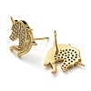 Rack Plating Brass Unicorn Stud Earrings with Cubic Zirconia EJEW-D063-13G-2