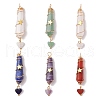 6Pcs 6 Styles Natural Carnelian & Green Aventurine & Rose Quartz & Quartz Crystal & Lapis Lazuli & Amethyst Copper Wire Wrapped Faceted Bullet Heart Pendants PALLOY-JF03482-01-1