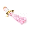 Glass Pearl Round Beaded with Polycotton Tassel Big Pendants PALLOY-MZ00611-03-2