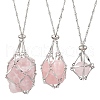 3Pcs 3 Styles 304 Stainless Steel Empty Macrame Pouch Pendant Singapore Chain Necklaces NJEW-JN05284-3