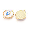 Brass Pave Natural Shell Flat Round Connector Charms KK-N258-10G-2