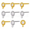 8 Pair 2 Color Flat Round Brass Micro Pave Cubic Zirconia Stud Earring Findings ZIRC-SZ0005-03-1