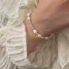 Brass Round Beaded with Natural Freshwater Pearl Beaded Bracelets FS-WG8F9C5-02-2
