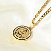 304 Stainless Steel Crystal Rhinestone Muslim Islamic Religion Flat Round Pendant Necklaces NJEW-P327-05G-1