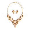 Fashionable Leaf Alloy Rhinestone Stud Earrings & Bib Necklaces Sets for Women FS-WG2624D-01-5
