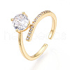 Brass Micro Pave Clear Cubic Zirconia Cuff Rings for Women KK-T074-10G-4