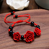 Rose Adjustable Cinnabar Braided Bead Bracelets WG3AA70-01-1