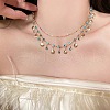 Alloy Indicolite Rhinestone Shell Shaped Tassel Double Layer Necklaces for Women FS-WG859AA-01-1