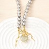 Brass Micro Pave Clear Cubic Zirconia Heart Pendant Round Beaded Necklaces for Women NJEW-D314-07PG-1