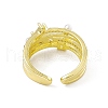 Clear Cubic Zirconia Rectangle & Rhombus Open Cuff Ring with Plastic Pearl Beaded RJEW-I091-15G-3