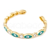 Horse Eye Brass Pave Clear Cubic Zirconia Evil Eye Open Cuff Bangles with Enamel for Women BJEW-S147-06G-01-2