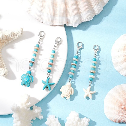 Synthetic Turquoise Starfish Turtle Pendant Decorations HJEW-JM03374-1